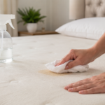 How to Clean a Mattress & Remove Every Stain 4 blotting a mattress stain with a cloth to remove it safely