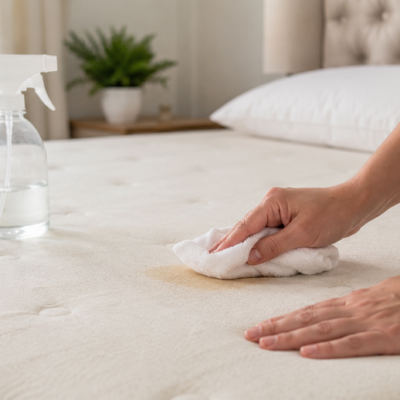 blotting a mattress stain with a cloth to remove it safely