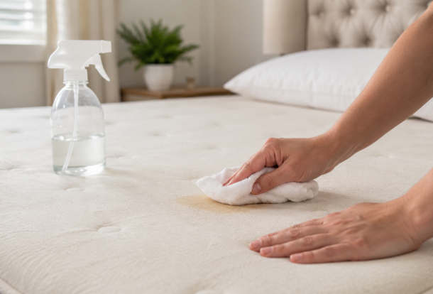 blotting a mattress stain with a cloth to remove it safely