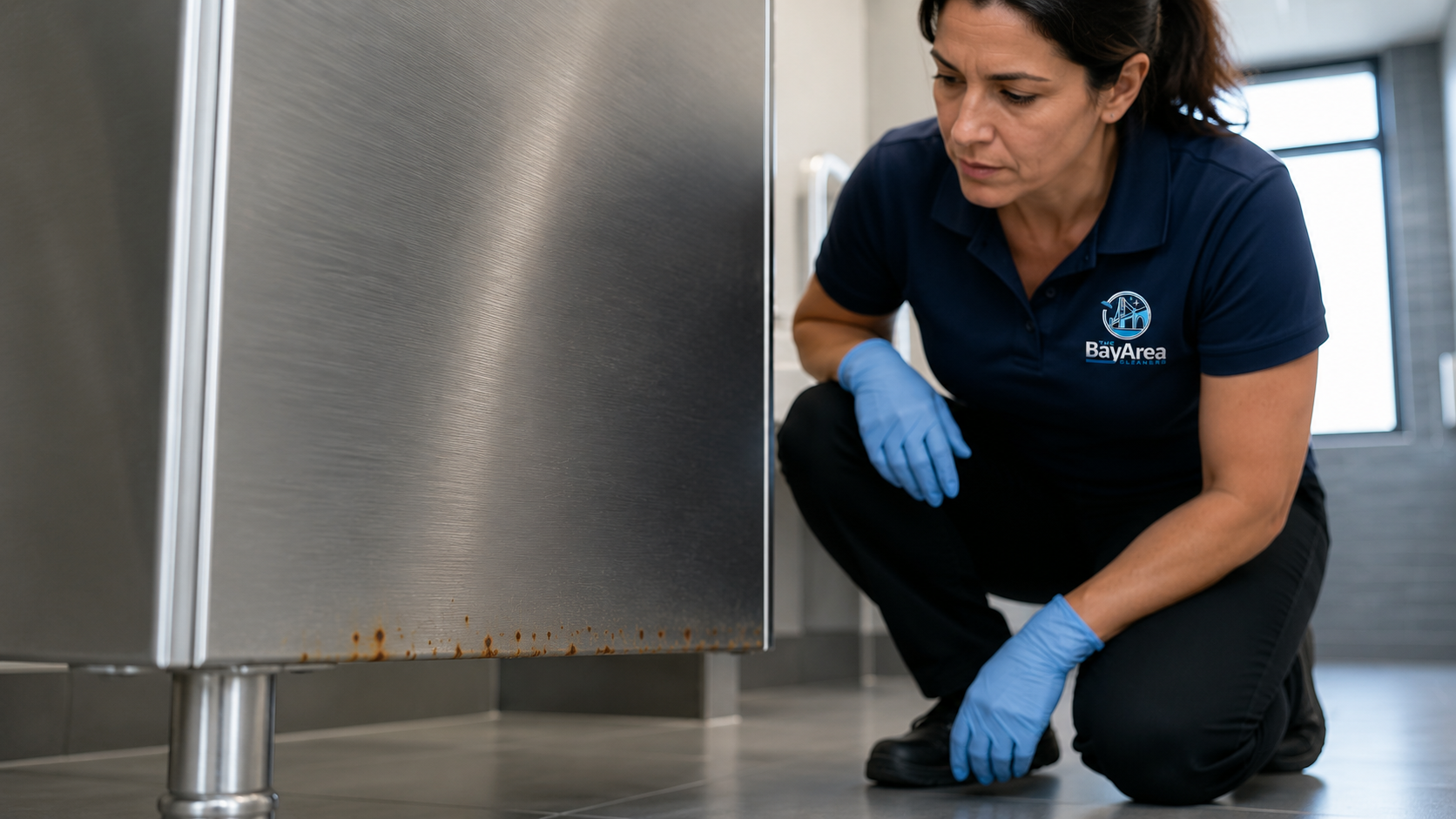 Home 54 Professional cleaning technician showing how to mop laminate floors using a wide microfiber mop in a commercial office hallway.